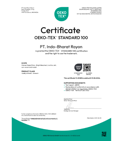 PT IBR, Indonesia OekoTex 100 Certificate Aug'2024