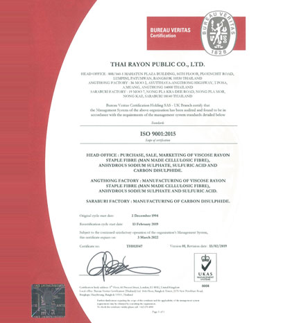 ISO 9001:2015 - Thai Rayon Public Co. Ltd.