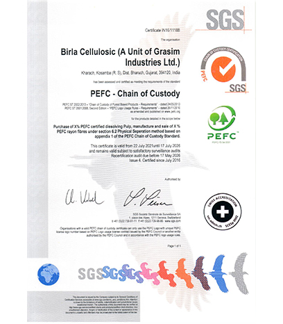 PEFC™ Certificate - Birla Cellulosic, Kharach (Grasim Industries Ltd.)