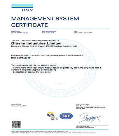 Grasim Nagda ISO 9001, 14001, 45001 Certificate May 2026