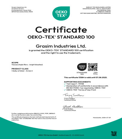 Grasim, Harihar OekoTex 100 Certificate Aug'2025