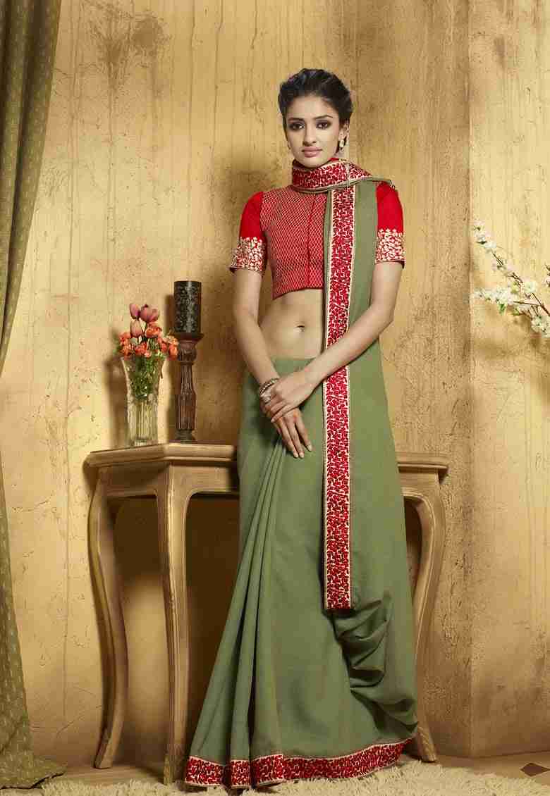 LIVA-Traditional-Festive-Sarees-Festive-Fun-In-Bold-Red-And-Green